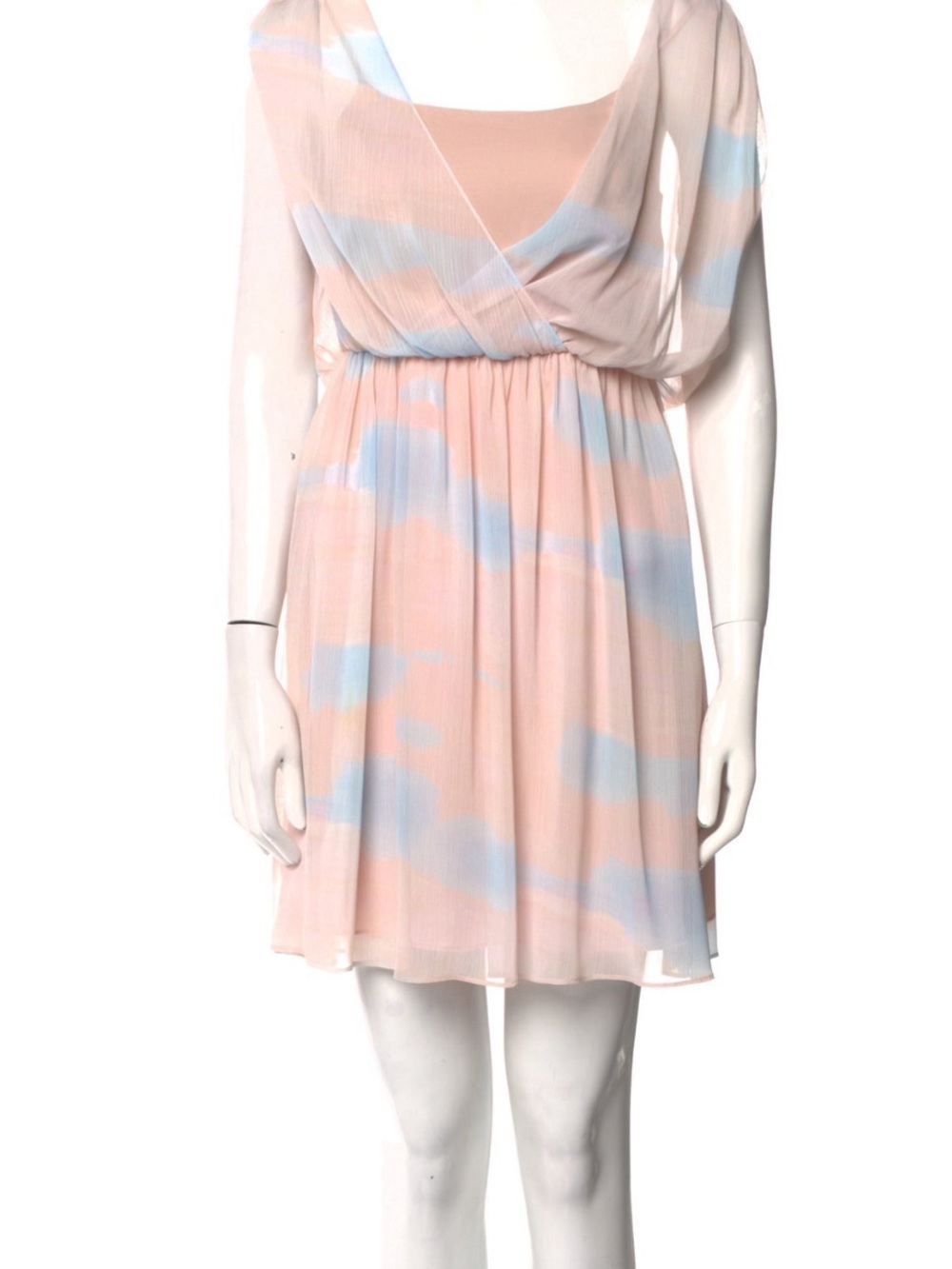 Alice + Olivia Silk Chiffon Tie-DyePastel Pink and Light Blue Mini Dress XS